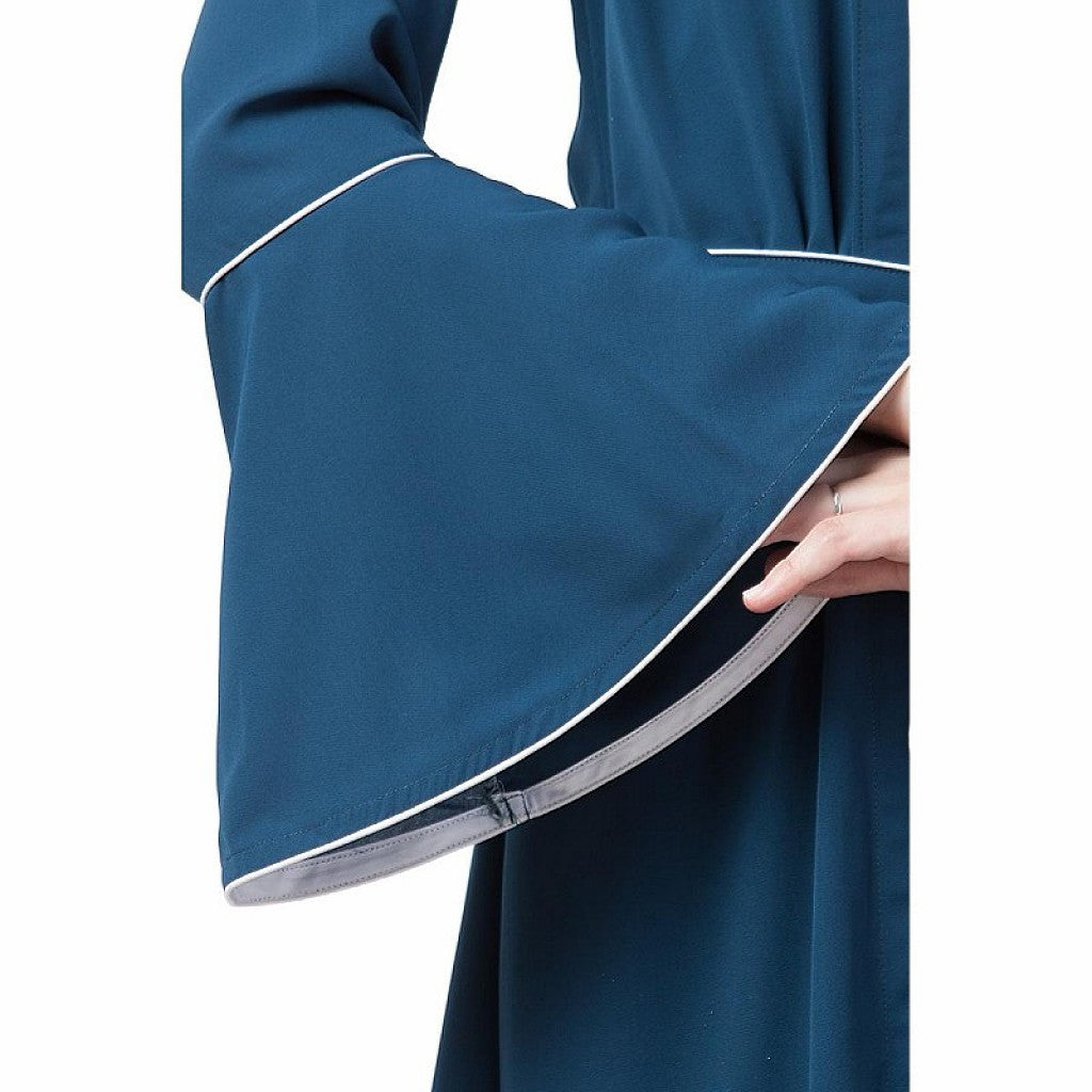 Casual A-line abaya with bell sleeves- Teal Green