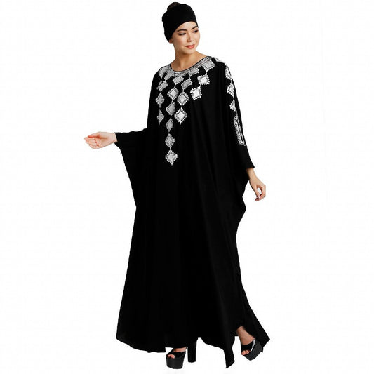 Designer Dubai kaftan abaya with embroidery work- Black