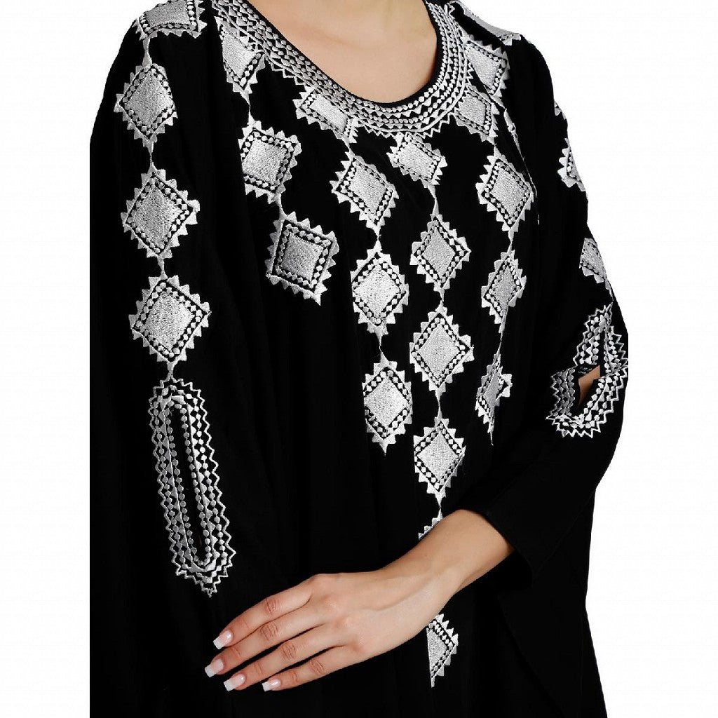 Designer Dubai kaftan abaya with embroidery work- Black