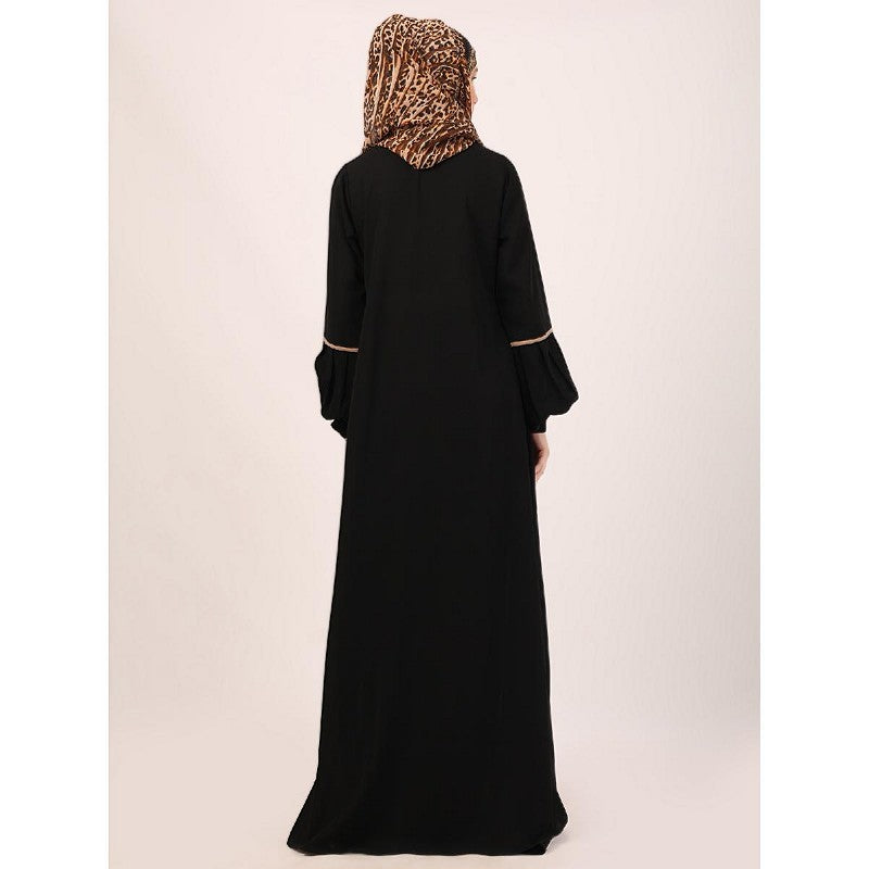 Designer dual color abaya with fashionable buttons-Black