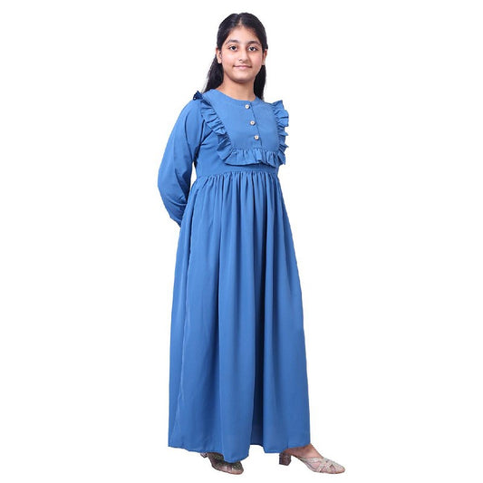 Umbrella abaya with frills- French Blue