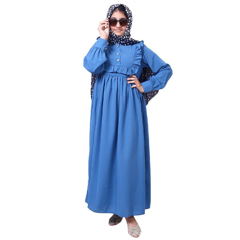 Umbrella abaya with frills- French Blue