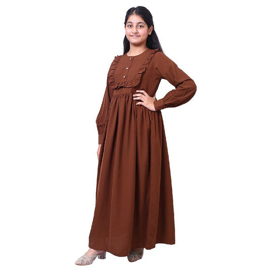 Umbrella abaya with frills- Rust brown