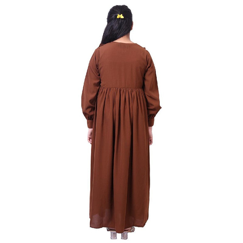 Umbrella abaya with frills- Rust brown