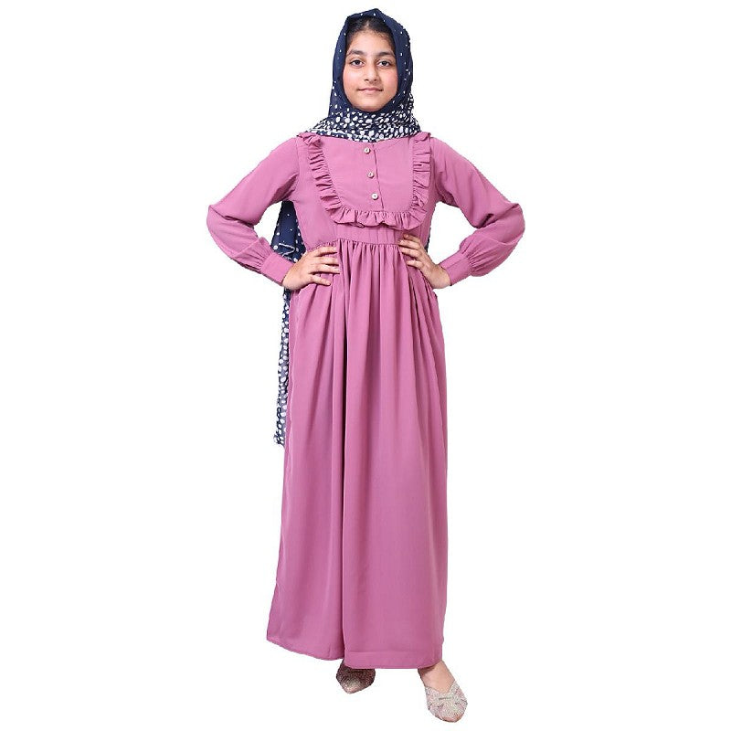 Umbrella abaya with frills- Tulip Pink