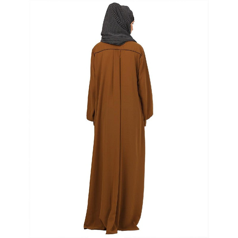 Designer Dress abaya with piping work-Mustard