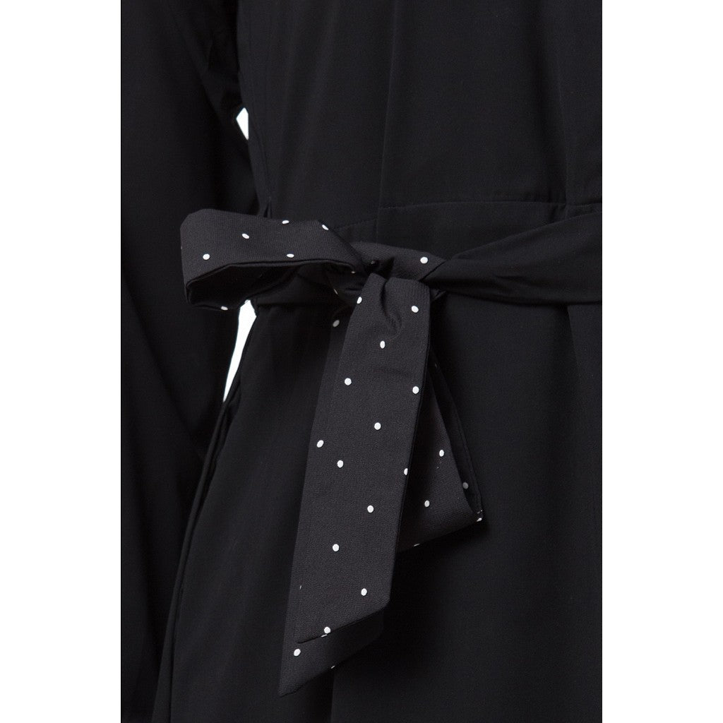 Designer black polka dotted frilled abaya