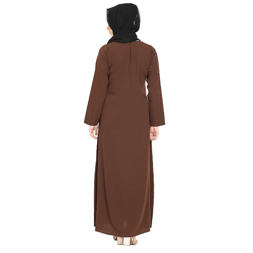 A-line inner abaya with a complementary Hijab-Dark Brown
