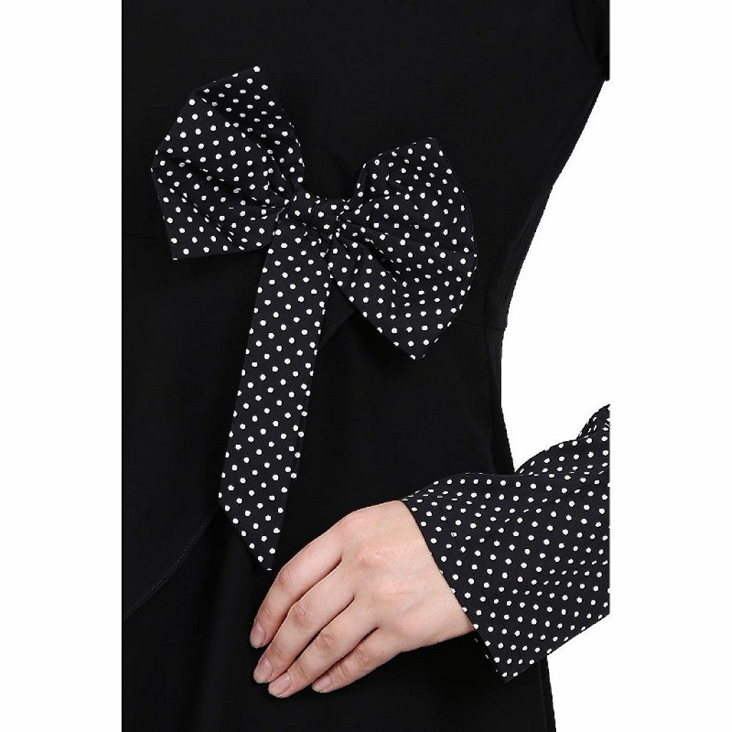 Polka dotted asymmetrical dress abaya- Black