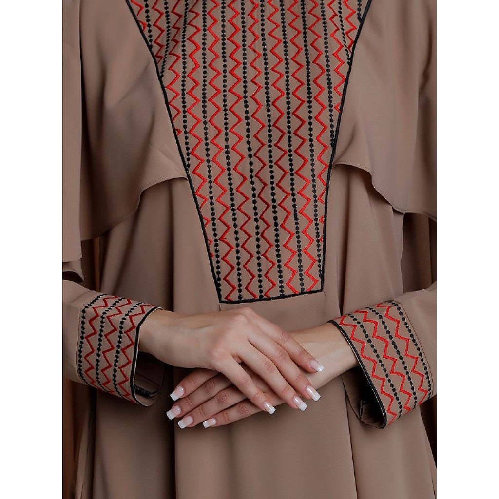 Designer Cape abaya with embroidery work- Beige