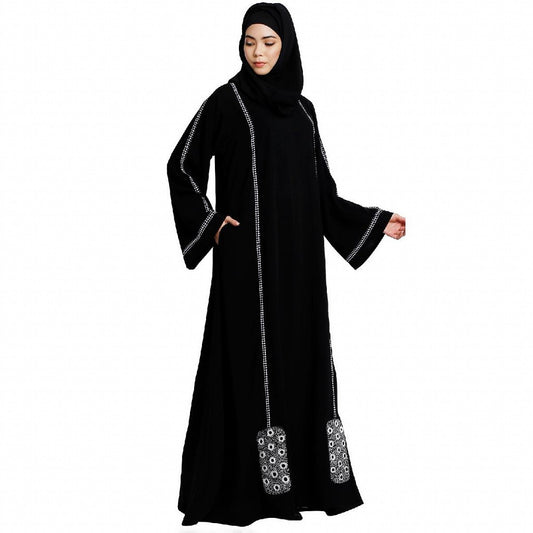 Loose fit abaya with embroidery work- Black