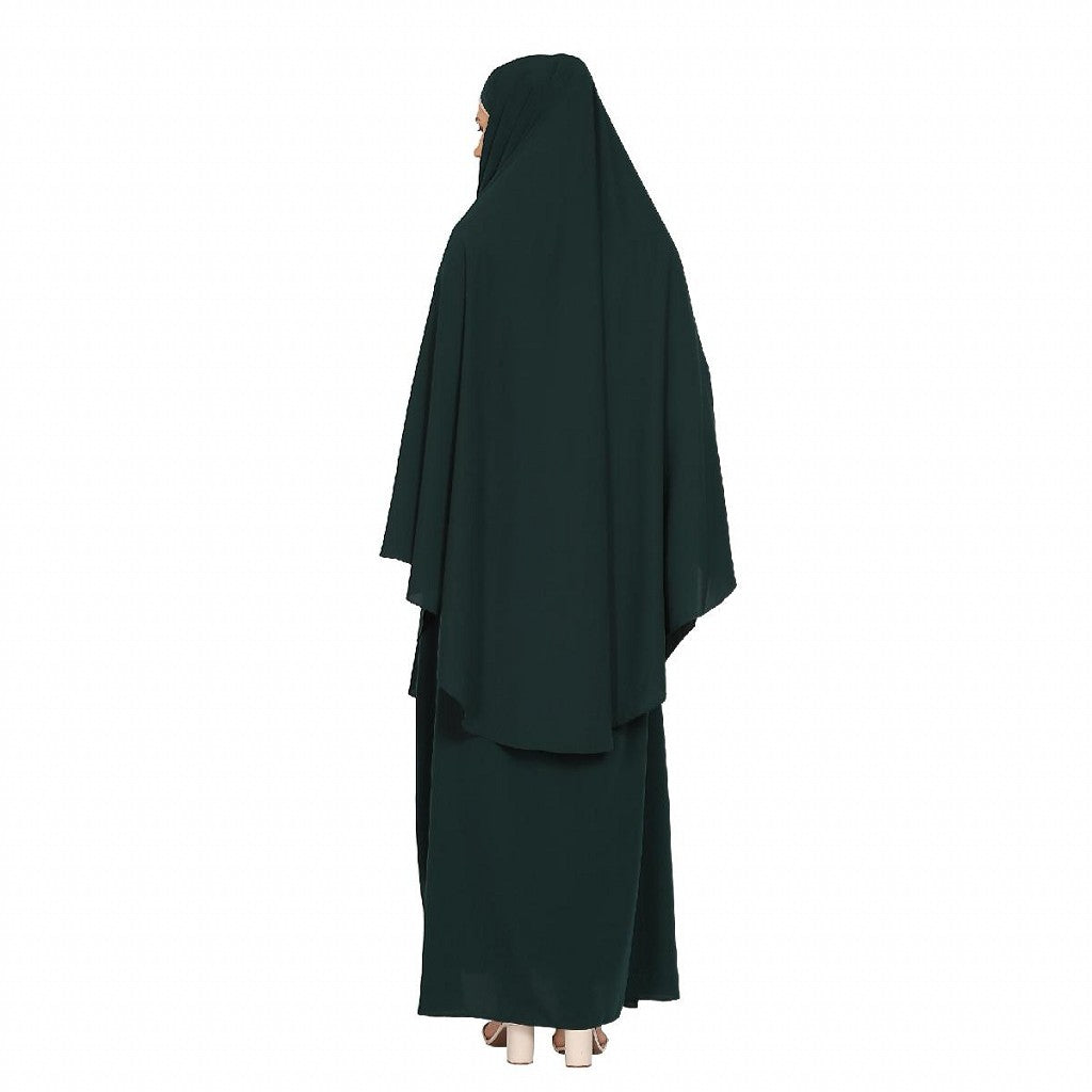 Two piece Jilbab abaya in Nida matt fabric- Bottle Green