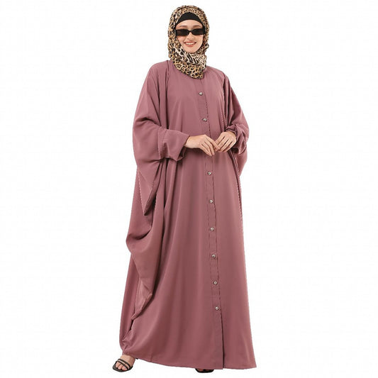 Front open Kaftan with fashionable buttons- Puce Pink