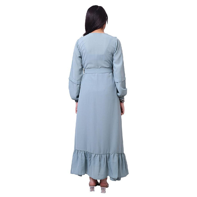 Kids front open frill abaya-Sky Blue