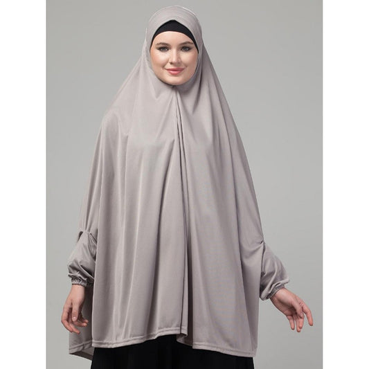 Prayer hijab in stretchable Jersey fabric-Grey