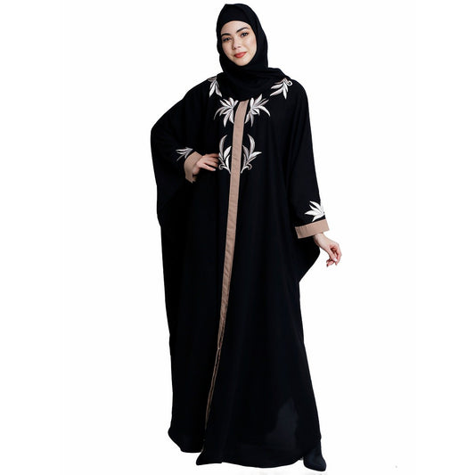 Embroidery Kaftan with pleated sleeves- Black