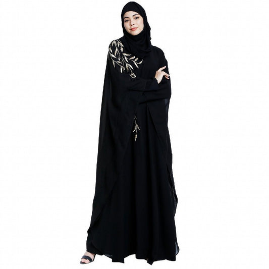 Designer double layered abaya with embroidery work- Black