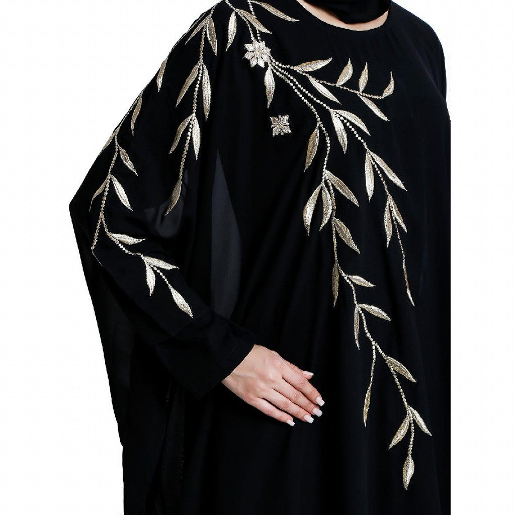 Designer double layered abaya with embroidery work- Black
