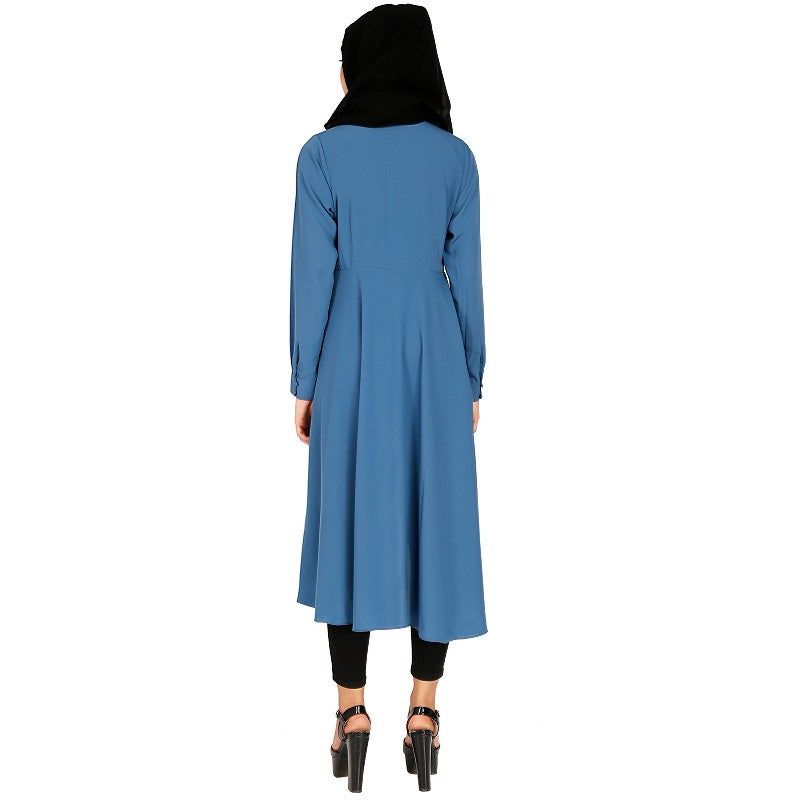 Modest Kurti with potli buttons neck design- French Blue