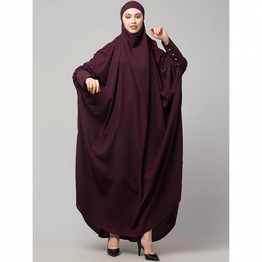 Long cuff ready to wear Jilbab in one piece- Wine