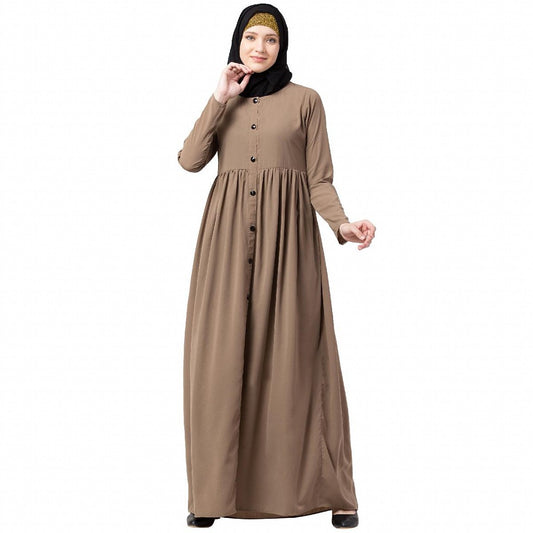 Front open abaya with pintucks- Beige