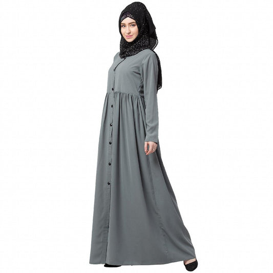 Front open abaya with pintucks- Grey