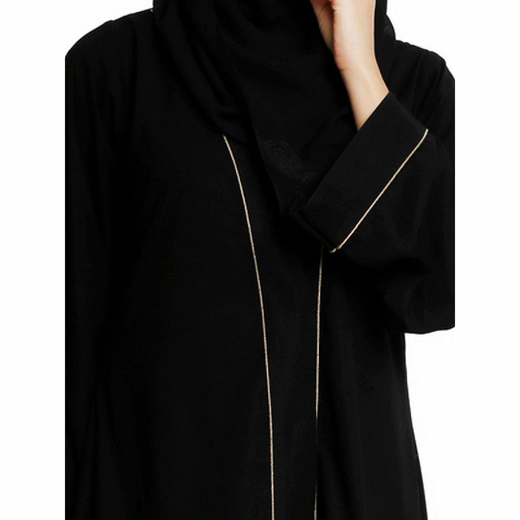 Front open abaya with piping work- Black
