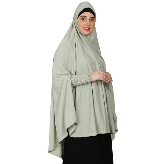 stretchable Jersey smoking at sleeve prayer khimar Hijab - Sage Green
