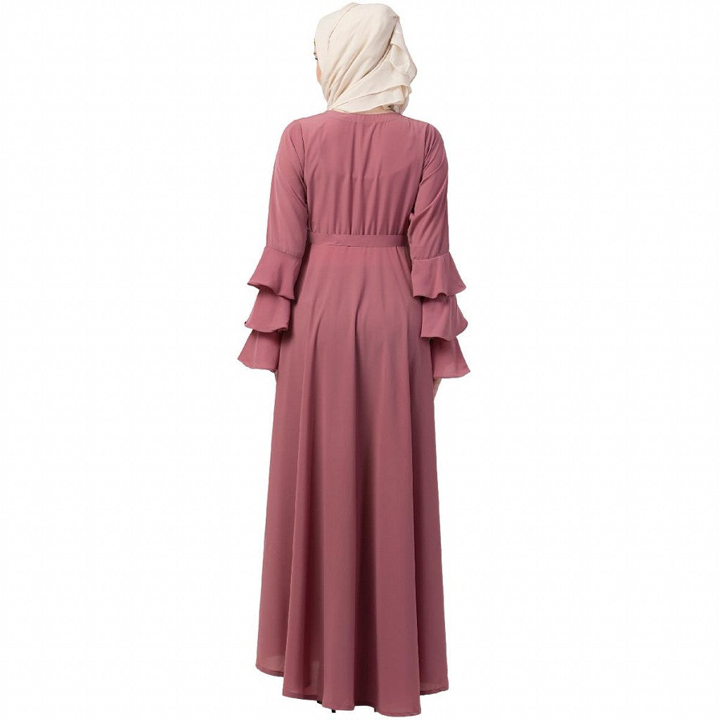 Umbrella abaya with bell sleeves- Puce Pink