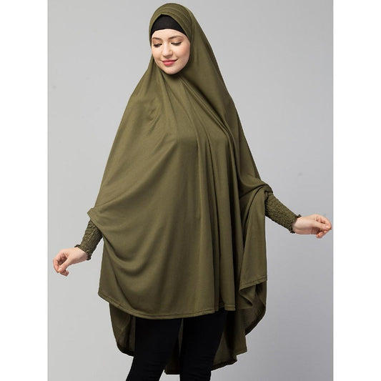 stretchable ruffle sleeve prayer khimar Hijab - Olive
