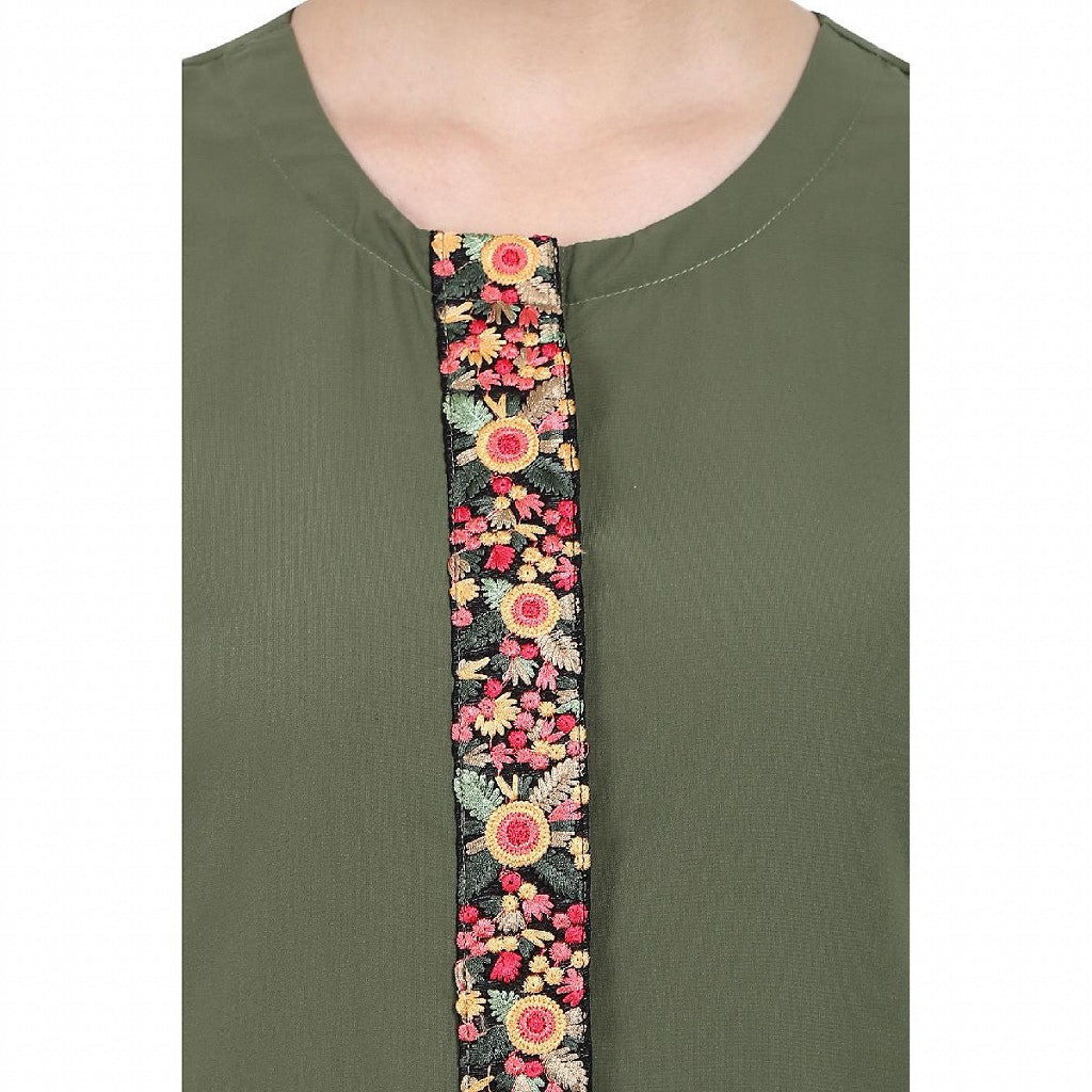 Elegant front open abaya with embroidery work- Jade Green