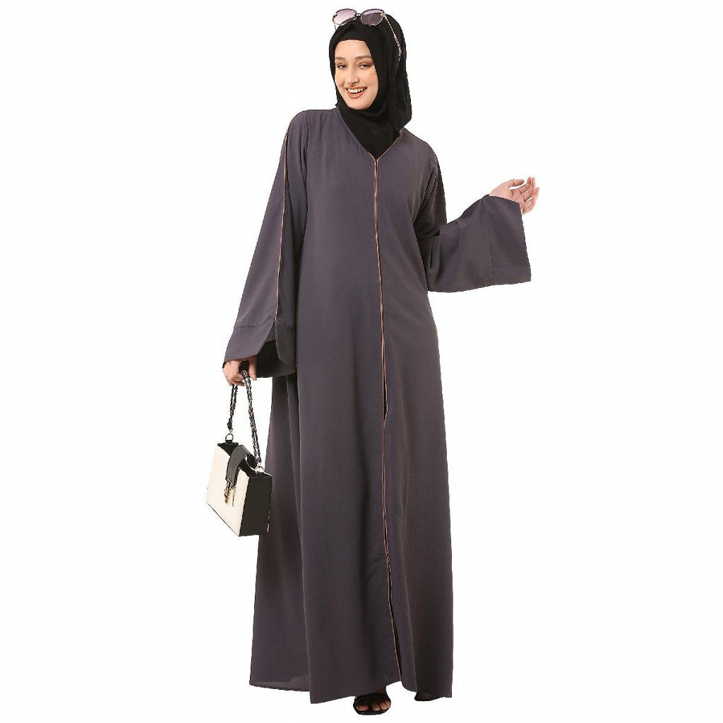 Front open premium CEY fabric abaya - Dark Grey