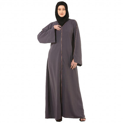 Front open premium CEY fabric abaya - Dark Grey