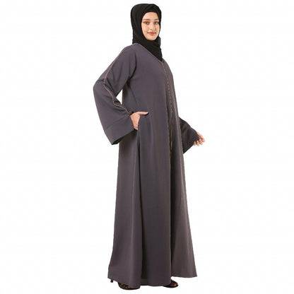 Front open premium CEY fabric abaya - Dark Grey