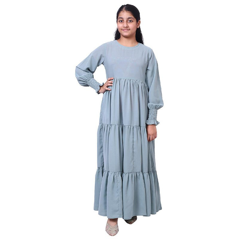 Kids 3 frill abaya-Sky Blue