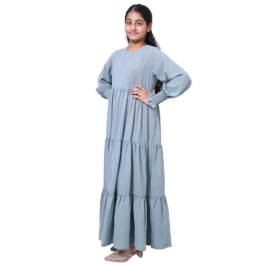 Kids 3 frill abaya-Sky Blue