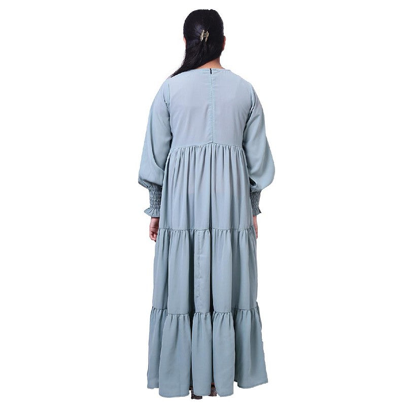 Kids 3 frill abaya-Sky Blue