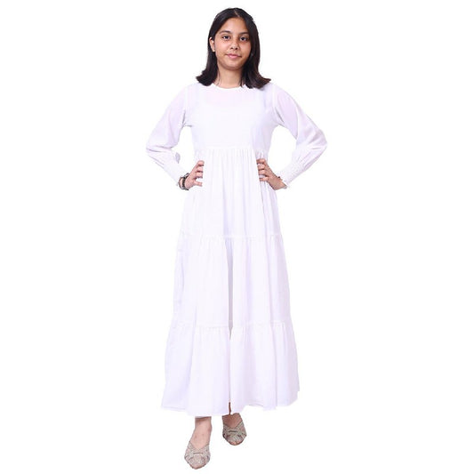 Kids 3 frill abaya-White