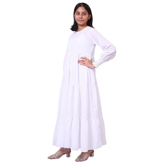 Kids 3 frill abaya-White