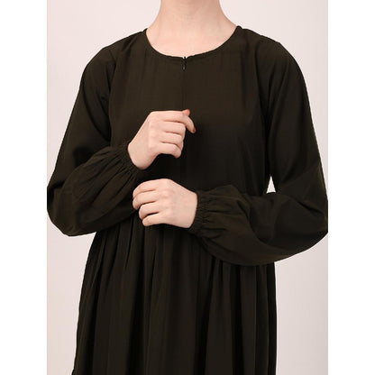 3 frilled design abaya-Olive Green