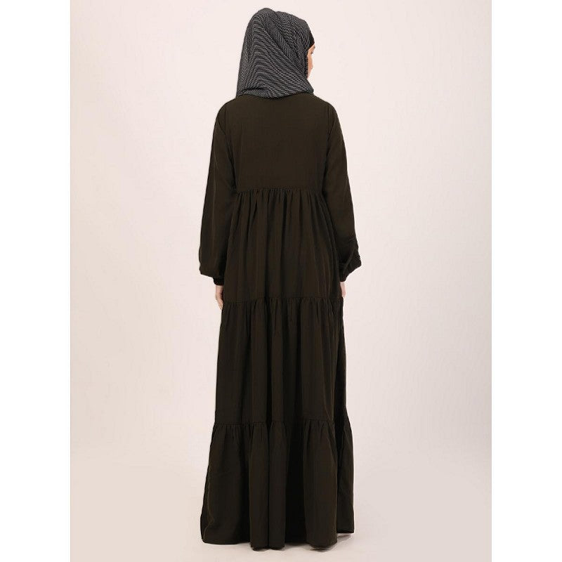 3 frilled design abaya-Olive Green