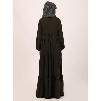 3 frilled design abaya-Olive Green
