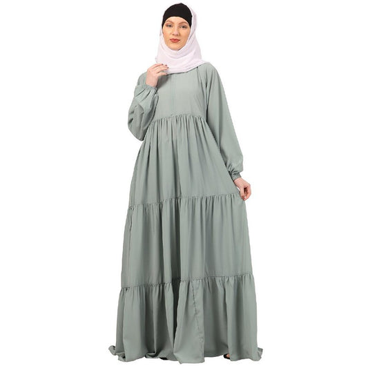 3 frilled design abaya-Sky Blue