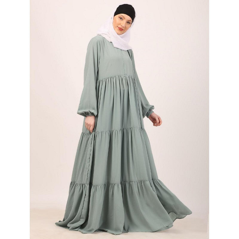 3 frilled design abaya-Sky Blue