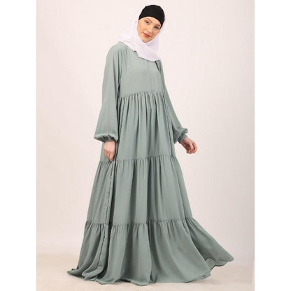 3 frilled design abaya-Sky Blue