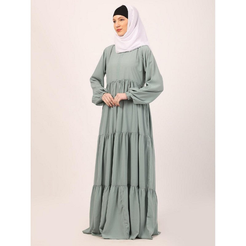 3 frilled design abaya-Sky Blue