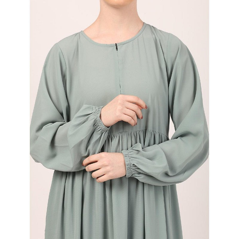 3 frilled design abaya-Sky Blue