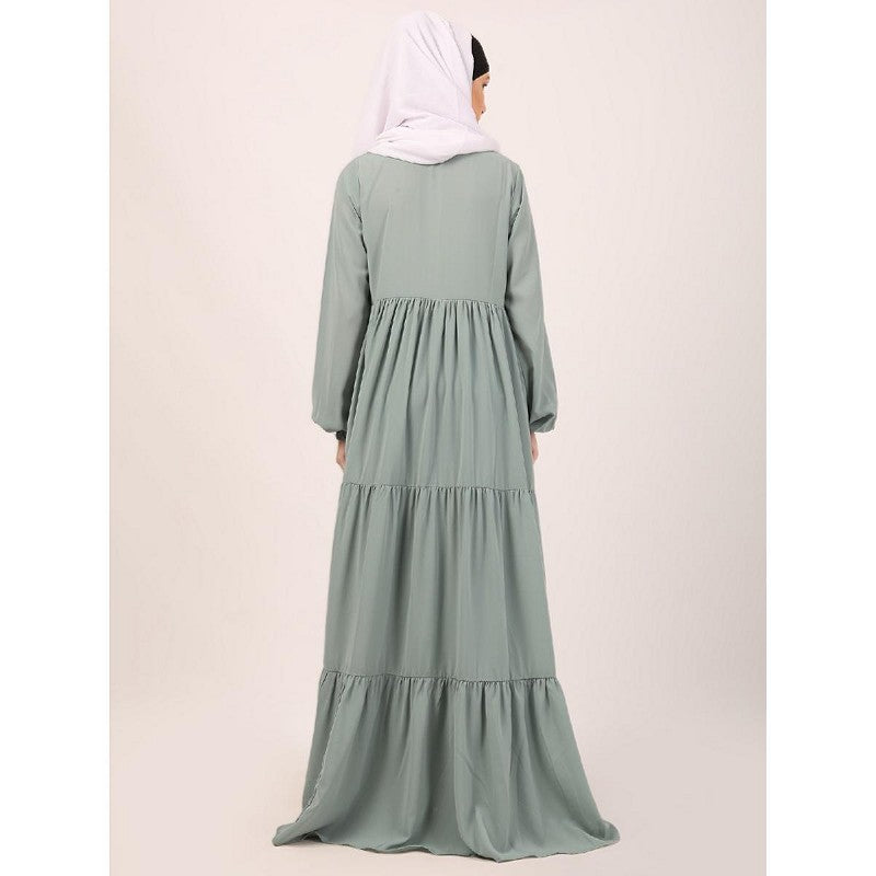 3 frilled design abaya-Sky Blue