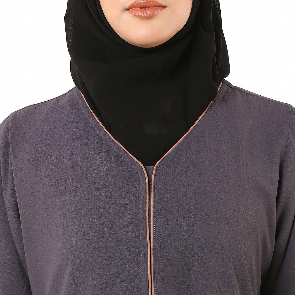 Front open premium CEY fabric abaya - Dark Grey