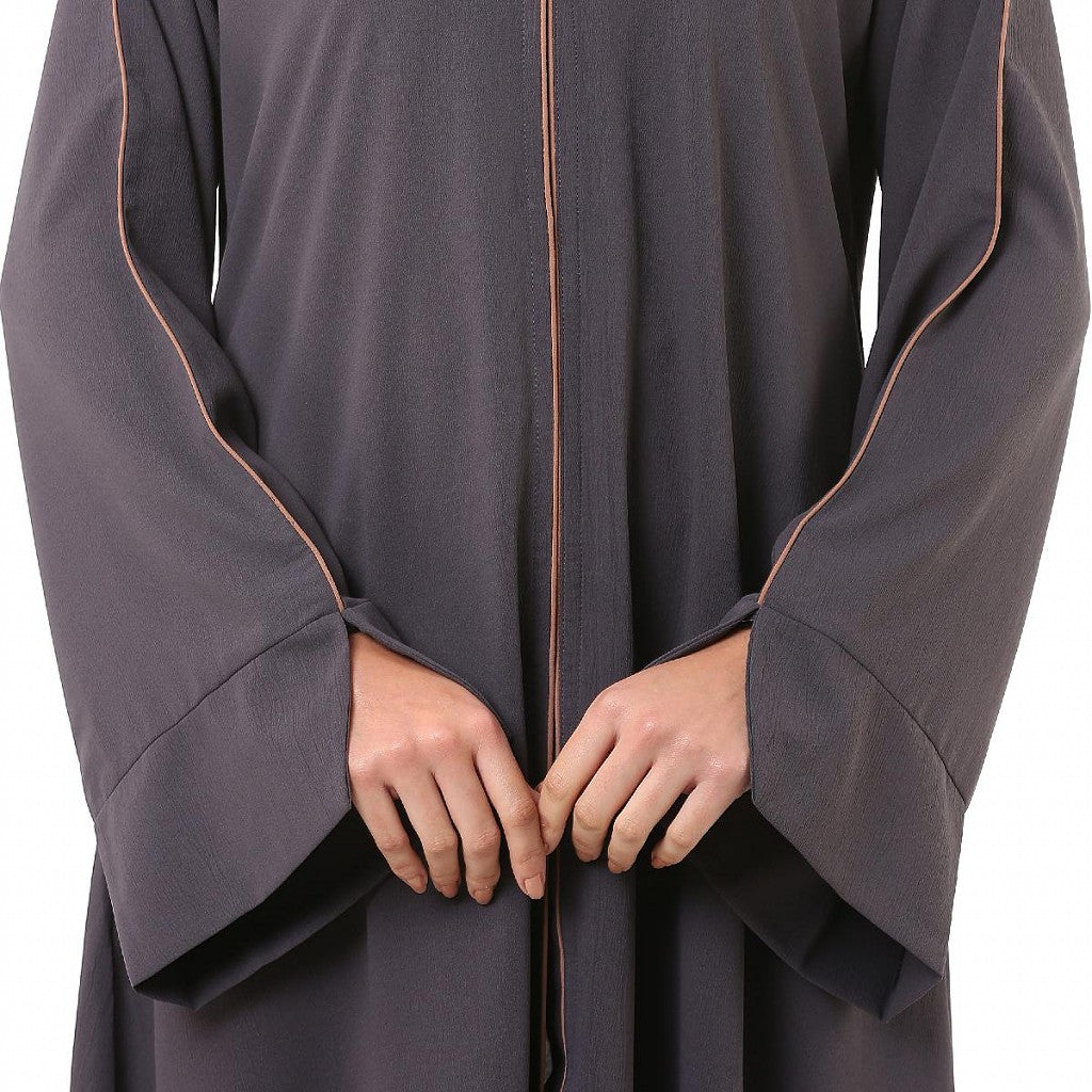 Front open premium CEY fabric abaya - Dark Grey